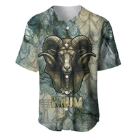 Khnum Ancient Egyptian Baseball Jersey with Smoky Leaf, Ram Head Emblem, and Guardian of the Cataract - Wonder Print Shop