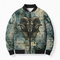 Khnum Ancient Egyptian Bomber Puffer Jacket with Smoky Leaf, Ram Head Emblem, and Guardian of the Cataract - Wonder Print Shop