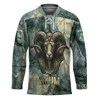 Khnum Ancient Egyptian Hockey Jersey with Smoky Leaf, Ram Head Emblem, and Guardian of the Cataract - Wonder Print Shop