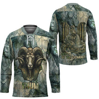 Khnum Ancient Egyptian Hockey Jersey with Smoky Leaf, Ram Head Emblem, and Guardian of the Cataract - Wonder Print Shop