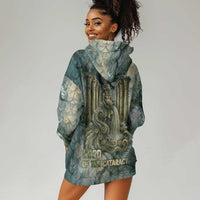 Khnum Ancient Egyptian Hoodie Dress with Smoky Leaf, Ram Head Emblem, and Guardian of the Cataract - Wonder Print Shop