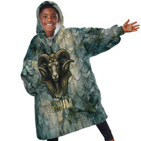 Khnum Ancient Egyptian Kid Wearable Blanket Hoodie with Smoky Leaf, Ram Head Emblem, and Guardian of the Cataract - Wonder Print Shop