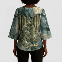 Khnum Ancient Egyptian Kimono Sleeve Blouse with Smoky Leaf, Ram Head Emblem, and Guardian of the Cataract - Wonder Print Shop