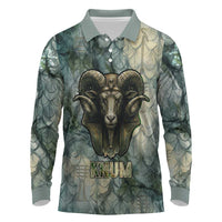 Khnum Ancient Egyptian Long Sleeve Polo Shirt with Smoky Leaf, Ram Head Emblem, and Guardian of the Cataract - Wonder Print Shop