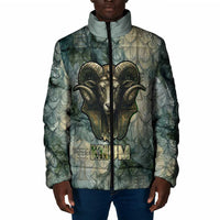 Khnum Ancient Egyptian Padded Jacket with Smoky Leaf, Ram Head Emblem, and Guardian of the Cataract - Wonder Print Shop