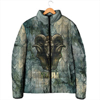 Khnum Ancient Egyptian Padded Jacket with Smoky Leaf, Ram Head Emblem, and Guardian of the Cataract - Wonder Print Shop
