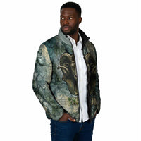 Khnum Ancient Egyptian Padded Jacket with Smoky Leaf, Ram Head Emblem, and Guardian of the Cataract - Wonder Print Shop