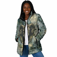 Khnum Ancient Egyptian Padded Jacket with Smoky Leaf, Ram Head Emblem, and Guardian of the Cataract - Wonder Print Shop