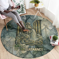 Khnum Ancient Egyptian Round Carpet with Smoky Leaf, Ram Head Emblem, and Guardian of the Cataract - Wonder Print Shop