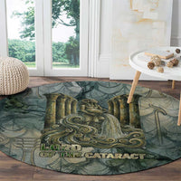 Khnum Ancient Egyptian Round Carpet with Smoky Leaf, Ram Head Emblem, and Guardian of the Cataract - Wonder Print Shop