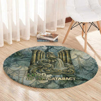 Khnum Ancient Egyptian Round Carpet with Smoky Leaf, Ram Head Emblem, and Guardian of the Cataract - Wonder Print Shop