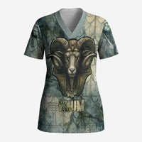 Khnum Ancient Egyptian Scrub Top with Smoky Leaf, Ram Head Emblem, and Guardian of the Cataract - Wonder Print Shop
