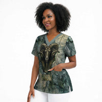 Khnum Ancient Egyptian Scrub Top with Smoky Leaf, Ram Head Emblem, and Guardian of the Cataract - Wonder Print Shop