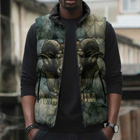 Khnum Ancient Egyptian Sleeveless Puffer Jacket with Smoky Leaf, Ram Head Emblem, and Guardian of the Cataract - Wonder Print Shop