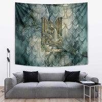 Khnum Ancient Egyptian Tapestry with Smoky Leaf, Ram Head Emblem, and Guardian of the Cataract - Wonder Print Shop
