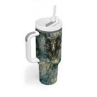 Khnum Ancient Egyptian Tumbler With Handle with Smoky Leaf, Ram Head Emblem, and Guardian of the Cataract - Wonder Print Shop