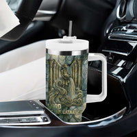 Khnum Ancient Egyptian Tumbler With Handle with Smoky Leaf, Ram Head Emblem, and Guardian of the Cataract - Wonder Print Shop