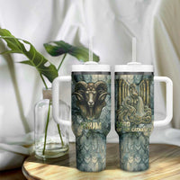 Khnum Ancient Egyptian Tumbler With Handle with Smoky Leaf, Ram Head Emblem, and Guardian of the Cataract - Wonder Print Shop