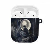 Khonsu AirPods Case Ancient Egyptian Dark Feather Pattern, Moonlit Raven Symbol, and Eye Lotus - Wonder Print Shop