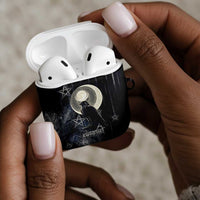 Khonsu AirPods Case Ancient Egyptian Dark Feather Pattern, Moonlit Raven Symbol, and Eye Lotus - Wonder Print Shop