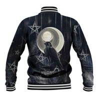 Khonsu Baseball Jacket Ancient Egyptian Dark Feather Pattern, Moonlit Raven Symbol, and Eye Lotus - Wonder Print Shop