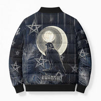 Khonsu Bomber Puffer Jacket Ancient Egyptian Dark Feather Pattern, Moonlit Raven Symbol, and Eye Lotus - Wonder Print Shop