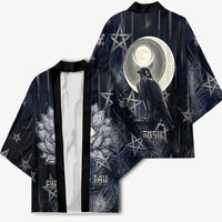 Khonsu Kimono Ancient Egyptian Dark Feather Pattern, Moonlit Raven Symbol, and Eye Lotus - Wonder Print Shop