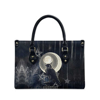 Khonsu Leather Bag Ancient Egyptian Dark Feather Pattern, Moonlit Raven Symbol, and Eye Lotus - Wonder Print Shop