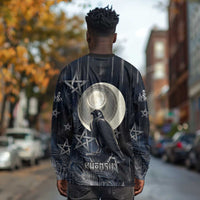 Khonsu Long Sleeve Shirt Ancient Egyptian Dark Feather Pattern, Moonlit Raven Symbol, and Eye Lotus - Wonder Print Shop
