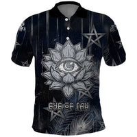 Khonsu Polo Shirt Ancient Egyptian Dark Feather Pattern, Moonlit Raven Symbol, and Eye Lotus - Wonder Print Shop