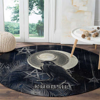 Khonsu Round Carpet Ancient Egyptian Dark Feather Pattern, Moonlit Raven Symbol, and Eye Lotus - Wonder Print Shop