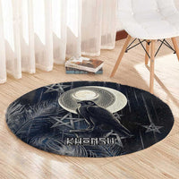 Khonsu Round Carpet Ancient Egyptian Dark Feather Pattern, Moonlit Raven Symbol, and Eye Lotus - Wonder Print Shop