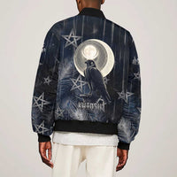 Khonsu Sleeve Zip Bomber Jacket Ancient Egyptian Dark Feather Pattern, Moonlit Raven Symbol, and Eye Lotus - Wonder Print Shop