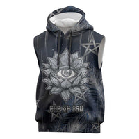 Khonsu Sleeveless Hoodie Ancient Egyptian Dark Feather Pattern, Moonlit Raven Symbol, and Eye Lotus - Wonder Print Shop