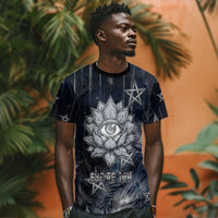Khonsu T shirt Ancient Egyptian Dark Feather Pattern, Moonlit Raven Symbol, and Eye Lotus - Wonder Print Shop