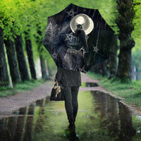 Khonsu Umbrella Ancient Egyptian Dark Feather Pattern, Moonlit Raven Symbol, and Eye Lotus - Wonder Print Shop