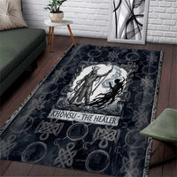 Khonsu Ancient Egyptian Area Rug with Dark Celtic Knot Pattern, Baboon Guardian Symbol, and Moon Healer Motif - Wonder Print Shop