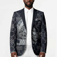 Khonsu Ancient Egyptian Blazer with Dark Celtic Knot Pattern, Baboon Guardian Symbol, and Moon Healer Motif - Wonder Print Shop