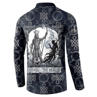 Khonsu Ancient Egyptian Button Sweatshirt with Dark Celtic Knot Pattern, Baboon Guardian Symbol, and Moon Healer Motif