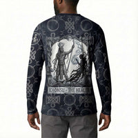 Khonsu Ancient Egyptian Button Sweatshirt with Dark Celtic Knot Pattern, Baboon Guardian Symbol, and Moon Healer Motif