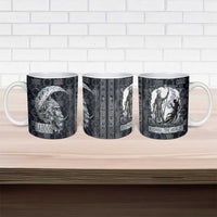 Khonsu Ancient Egyptian Ceramic Mug with Dark Celtic Knot Pattern, Baboon Guardian Symbol, and Moon Healer Motif - Wonder Print Shop