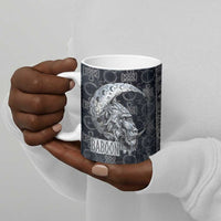 Khonsu Ancient Egyptian Ceramic Mug with Dark Celtic Knot Pattern, Baboon Guardian Symbol, and Moon Healer Motif - Wonder Print Shop