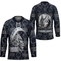 Khonsu Ancient Egyptian Hockey Jersey with Dark Celtic Knot Pattern, Baboon Guardian Symbol, and Moon Healer Motif - Wonder Print Shop