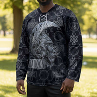 Khonsu Ancient Egyptian Hockey Jersey with Dark Celtic Knot Pattern, Baboon Guardian Symbol, and Moon Healer Motif - Wonder Print Shop