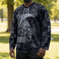 Khonsu Ancient Egyptian Hockey Jersey with Dark Celtic Knot Pattern, Baboon Guardian Symbol, and Moon Healer Motif - Wonder Print Shop