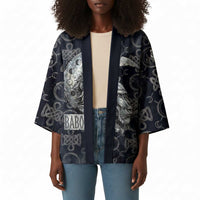 Khonsu Ancient Egyptian Kimono with Dark Celtic Knot Pattern, Baboon Guardian Symbol, and Moon Healer Motif - Wonder Print Shop