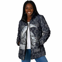 Khonsu Ancient Egyptian Padded Jacket with Dark Celtic Knot Pattern, Baboon Guardian Symbol, and Moon Healer Motif - Wonder Print Shop