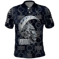Khonsu Ancient Egyptian Polo Shirt with Dark Celtic Knot Pattern, Baboon Guardian Symbol, and Moon Healer Motif - Wonder Print Shop