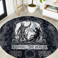 Khonsu Ancient Egyptian Round Carpet with Dark Celtic Knot Pattern, Baboon Guardian Symbol, and Moon Healer Motif - Wonder Print Shop