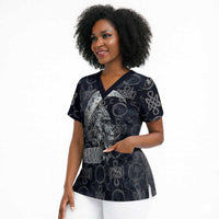 Khonsu Ancient Egyptian Scrub Top with Dark Celtic Knot Pattern, Baboon Guardian Symbol, and Moon Healer Motif - Wonder Print Shop